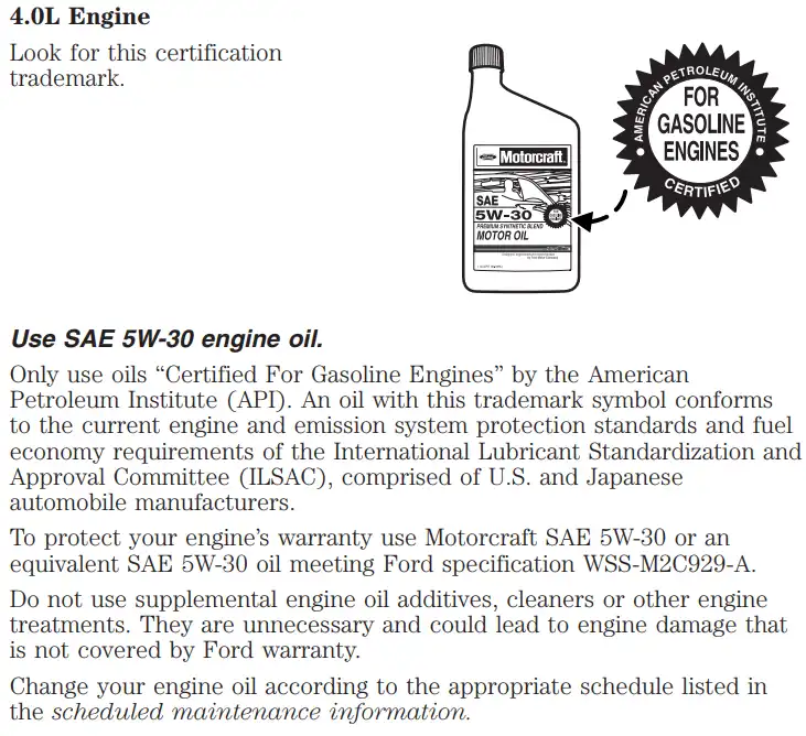 2007 Ford Ranger 4.0L Engine Oil Capacity Type & Filters