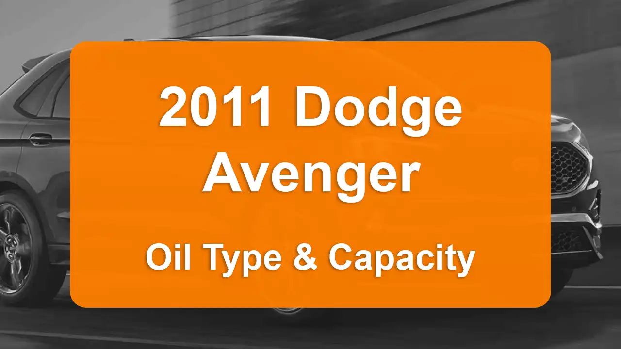 2011 Dodge Avenger Oil Guide - Capacities & Types for Engines 2.4L L4 Gas and 3.6L V6 Flex with Oil Capacity: 4.5 quarts & 5.9 quarts Oil Types: SAE 5W-20 & SAE 5W-30 - Oil Filters: & Mopar 68079744AD.