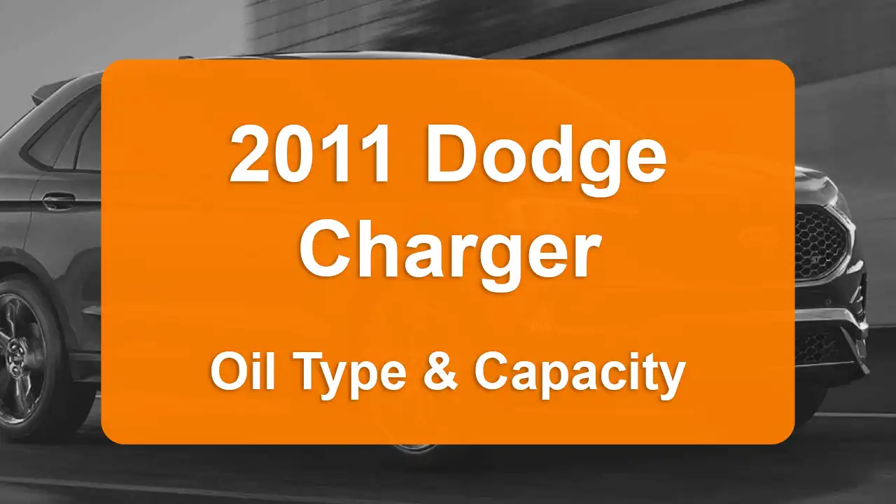 2011 Dodge Charger Oil Guide - Capacities & Types for Engines 5.7L V8 Gas and 3.6L V6 Flex, 3.6L V6 Gas with Oil Capacity: 7 quarts & 5.9 quarts Oil Types: SAE 5W-20 & SAE 5W-30 - Oil Filters: & Mopar 68079744AD.